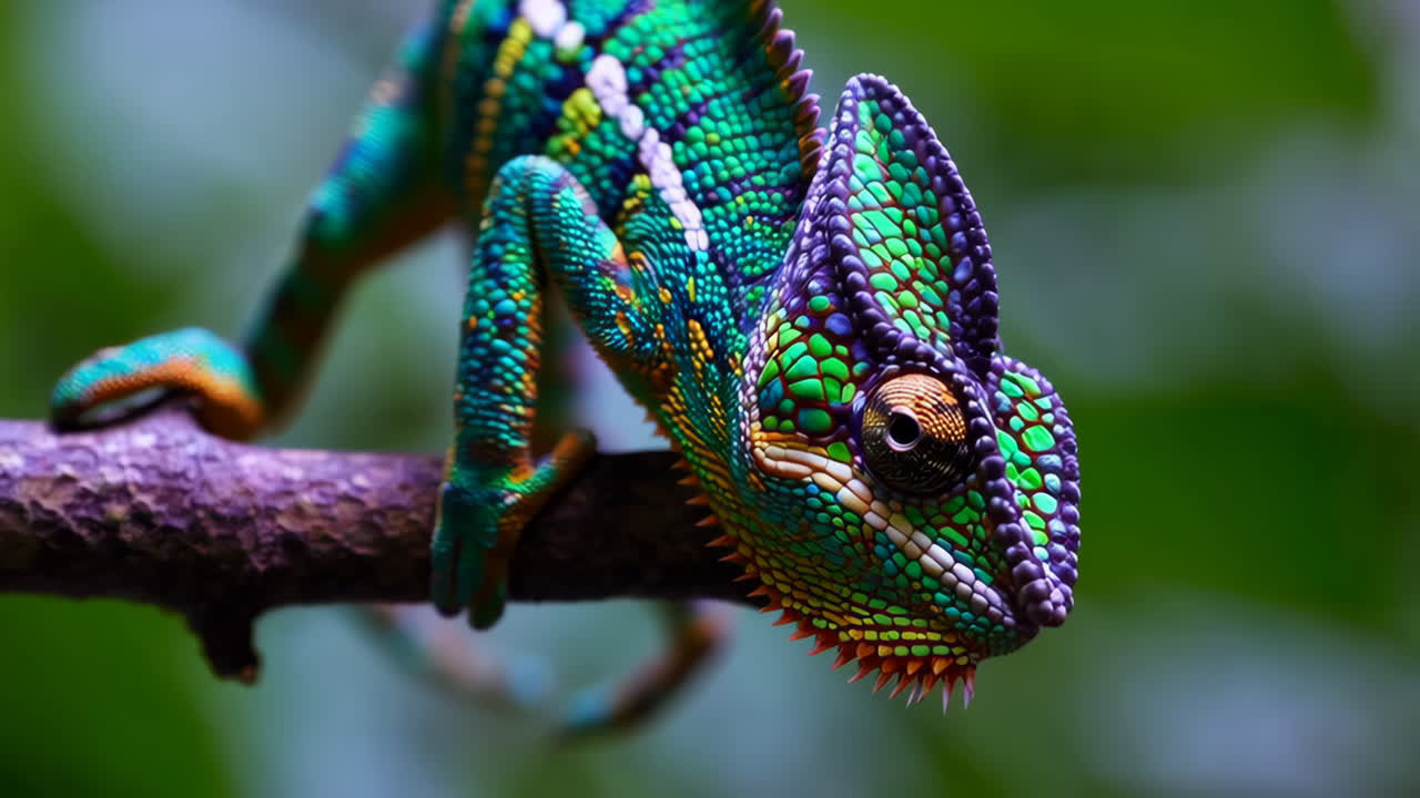 Colorful Chameleon on Branch