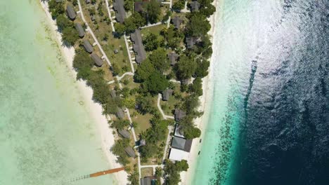 Drone-top-view-of-resort-on-Pulau-Mataking-Island-in-Sabah,-Malaysia