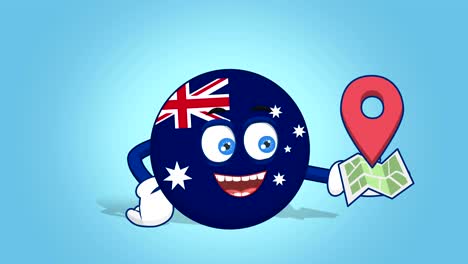 cartoon-symbol flagge australien standort karte adresse mit gesichtsanimation mit alpha-matte