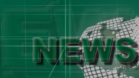 NEWS-text-animation-over-green-grid-and-globe-background,-dynamic-and-informative