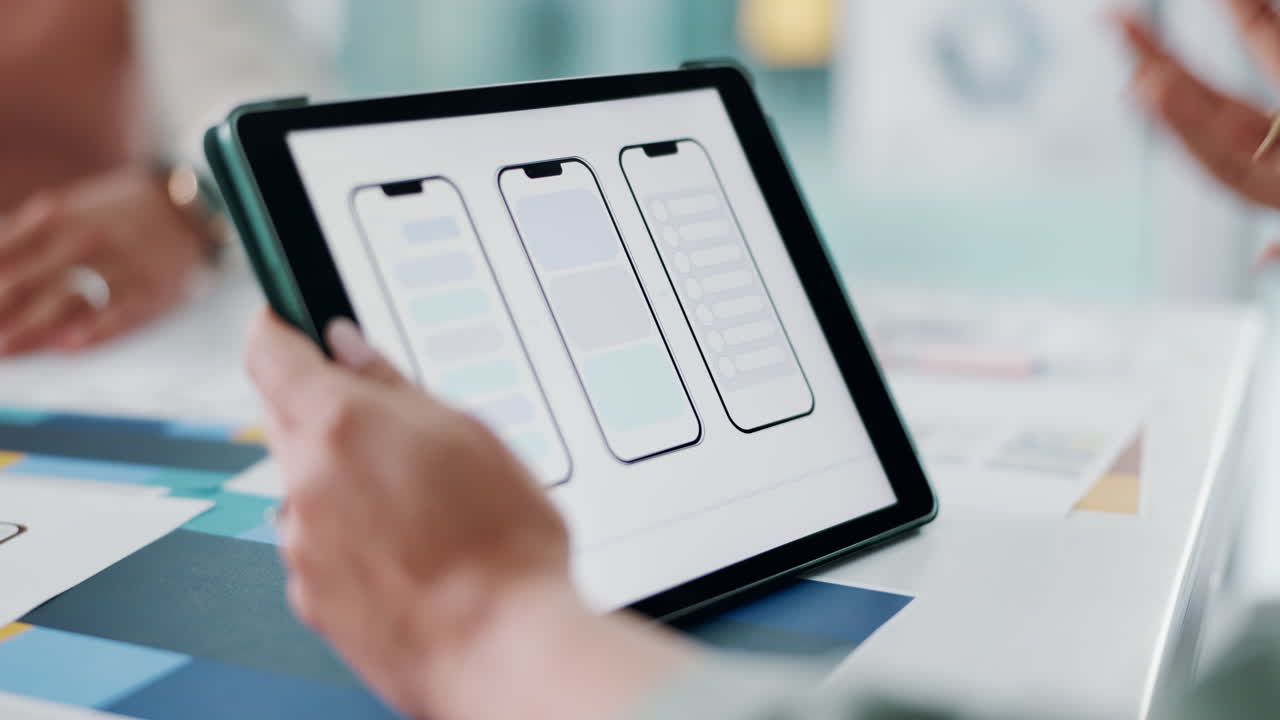 Tablet displaying mobile app designs