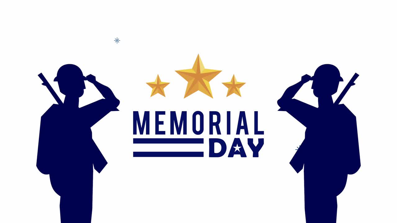 memorial day lettering with soldiers saludating animation
