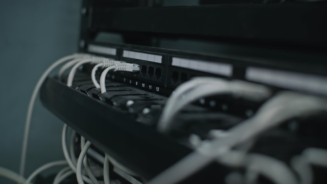 서버 랙에 있는 네트워크 패치 패널