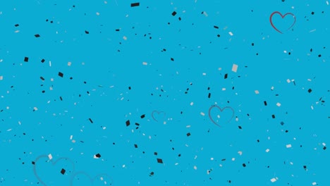 Animation-of-social-media-heart-icons-and-confetti-falling-on-blue-background