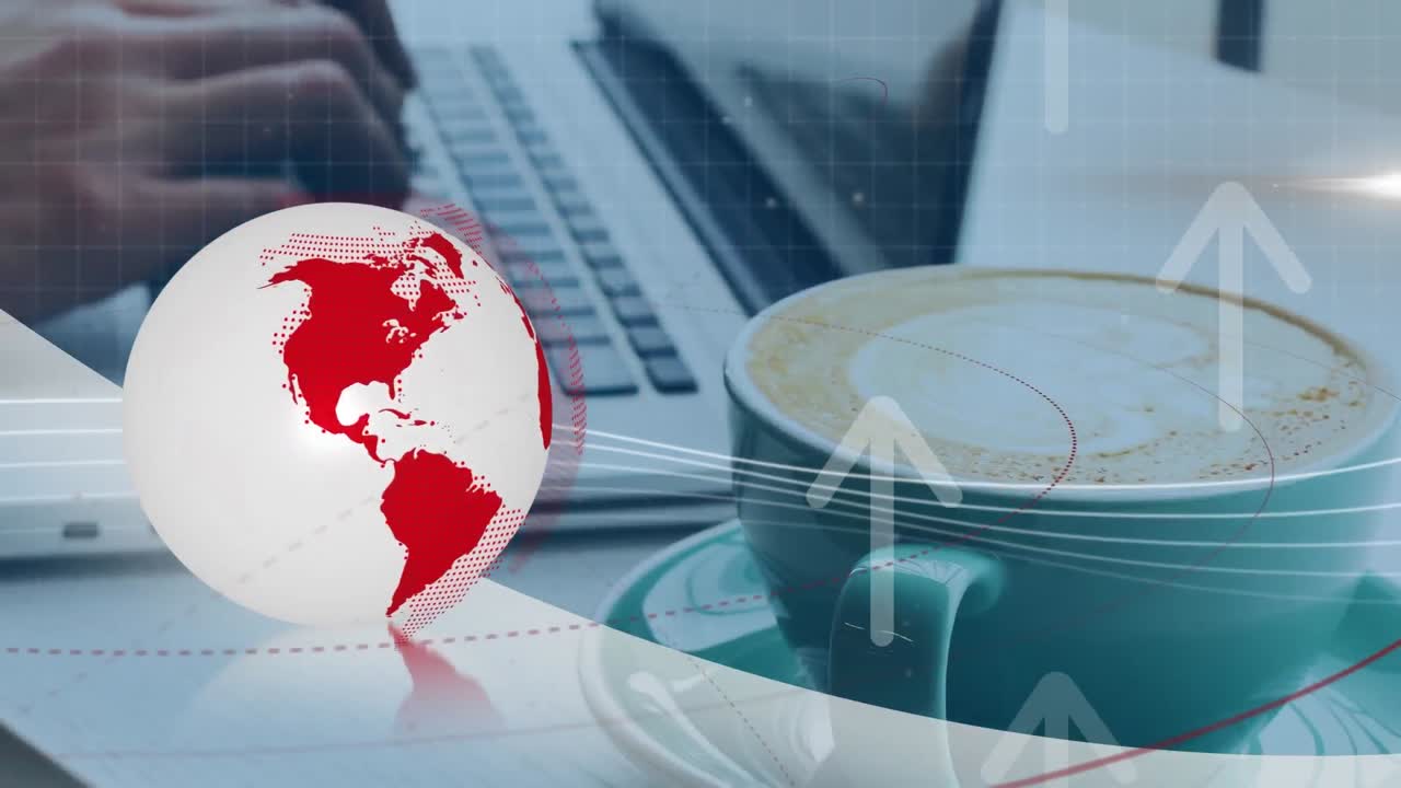 animación del globo con red de conexiones a través de una computadora portátil