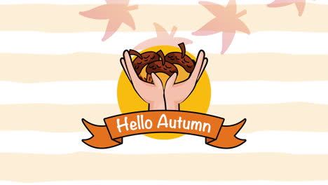 hello autumn season with hands lifting seeds animation