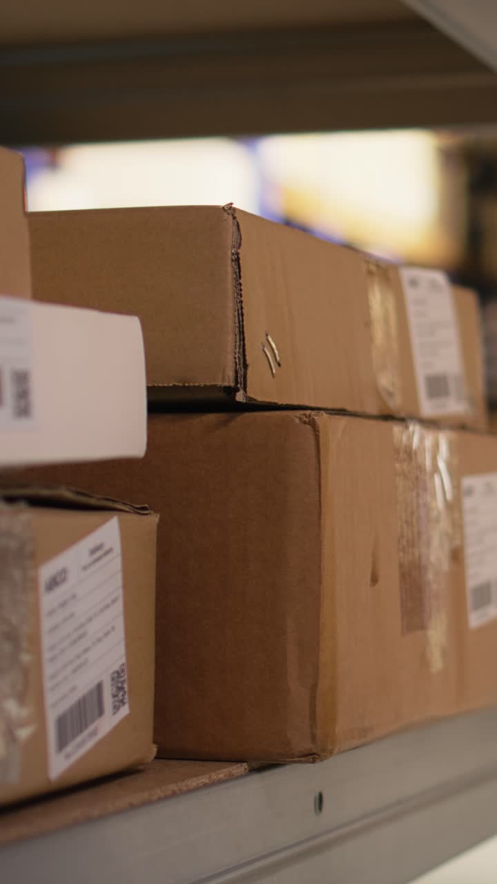 Vertical Video African american woman using scanner to register barcodes tags in inventory