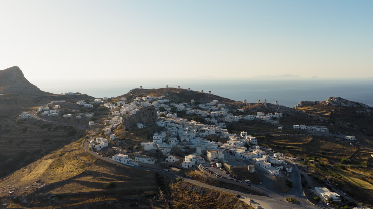 Sunrise over Cycladic architecture of Chora, Amorgos island, Greece, European summer getaway