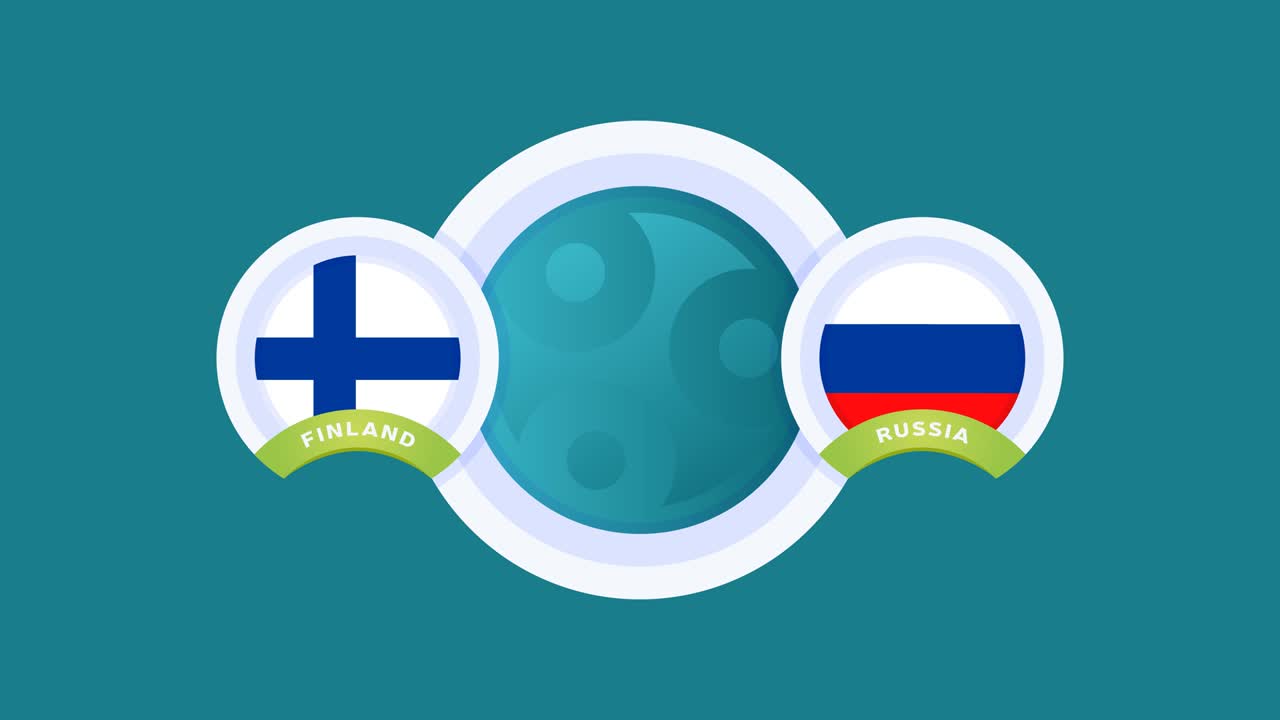 핀란드 vs 러시아 경기 축구 비디오 애니메이션 축구 2020 챔피언십 경기 폴에 국가 발 대 팀 인트로 스포츠 배경, 경쟁 4k 애니메이션