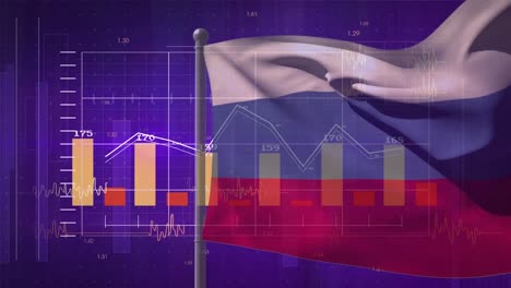 Animation-Der-Datenverarbeitung-über-Der-Flagge-Russlands