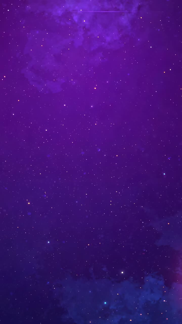 Vertical video: Twinkling purple starfield and nebula shifting in deep space, revealing magenta rim