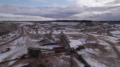 view from above of quarry and mining equipment, quarry open mining