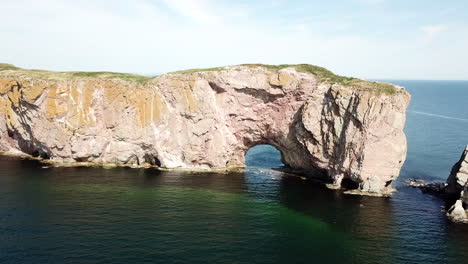 Percé-Rock-in-Gaspesie-Quebec-Canada-aerial-footage