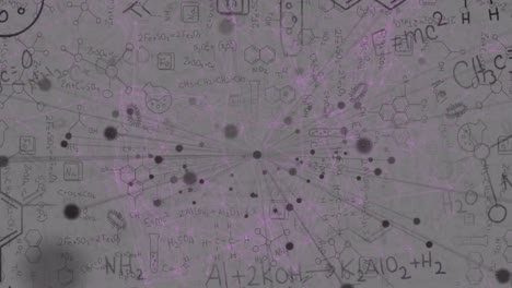 animación de la red de conexiones y ecuaciones matemáticas en fondo gris