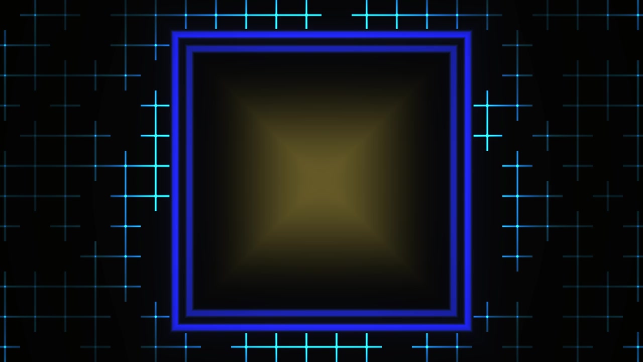Moldura Quadrada Azul Neon Futurista com Fundo de Grade Digital