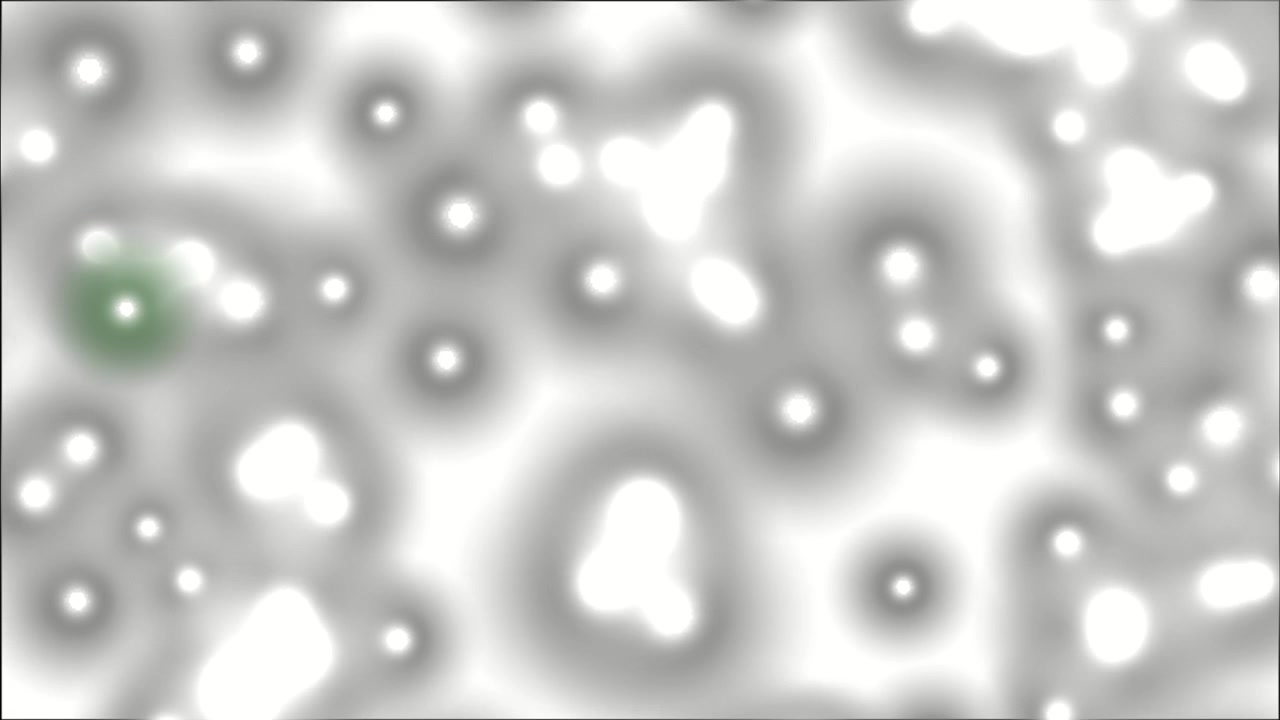 Animazione astratta con cellule microscopiche e particelle fluttuanti che si muovono su uno sfondo bianco, creando immagini scientifiche, mediche e biotecnologiche senza soluzione di continuità