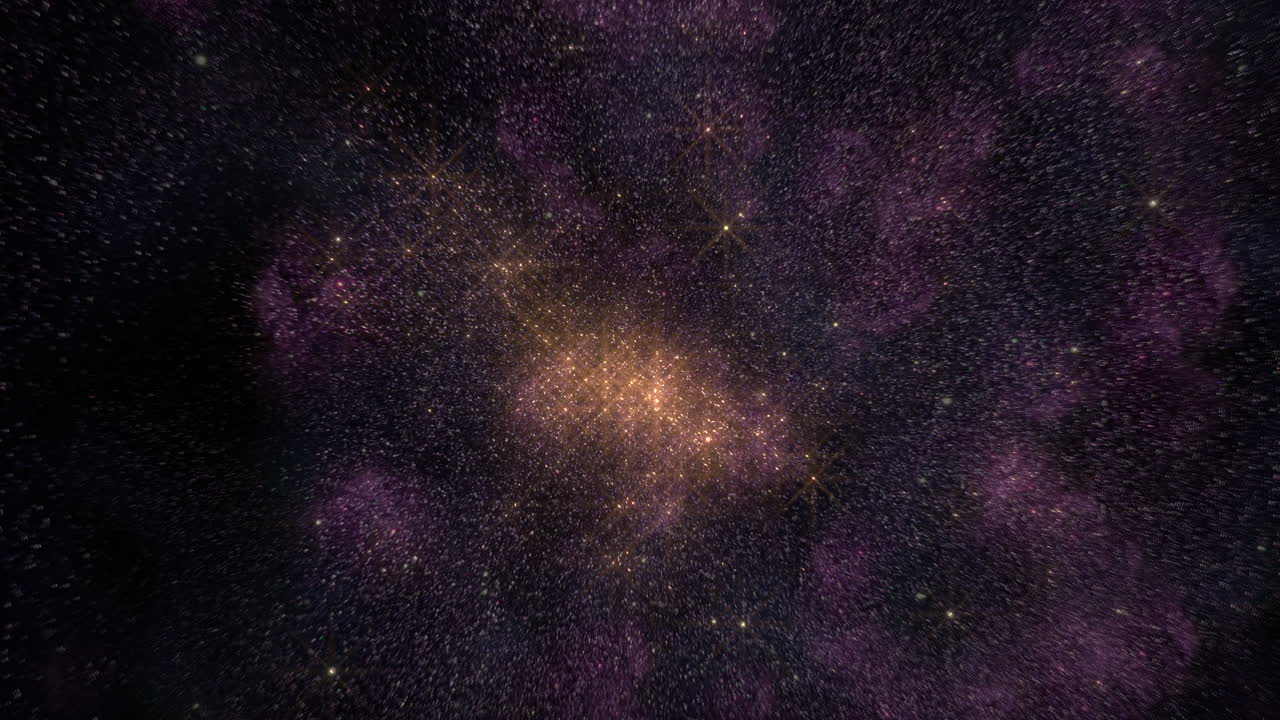 Cosmic symphony a vibrant purple and yellow nebula illuminated by scattered stars