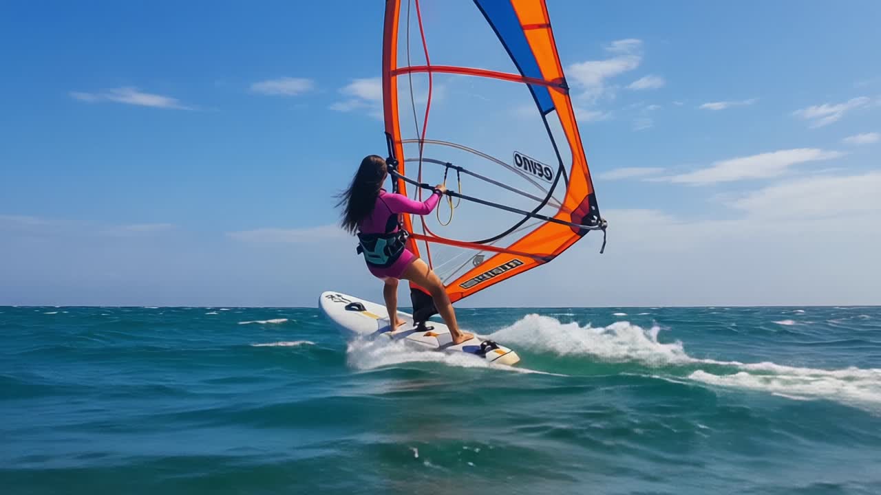 Captivating Moments of Windsurfing: A Thrilling Experience on the Vibrant Waves Under a Bright Sky
