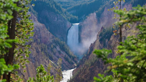 yellowstone's majestic waterfall in a lush canyon