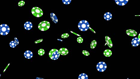 slowly flying through rotating poker chips 4k 3d alpha green screen loop animation.