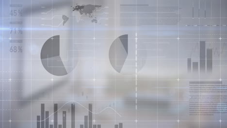 video compuesto digital del procesamiento de datos estadísticos contra la computadora en el escritorio