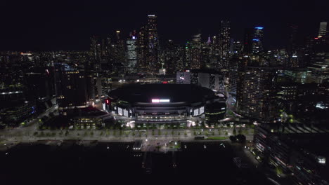 melbourne city skyline at night with stadium