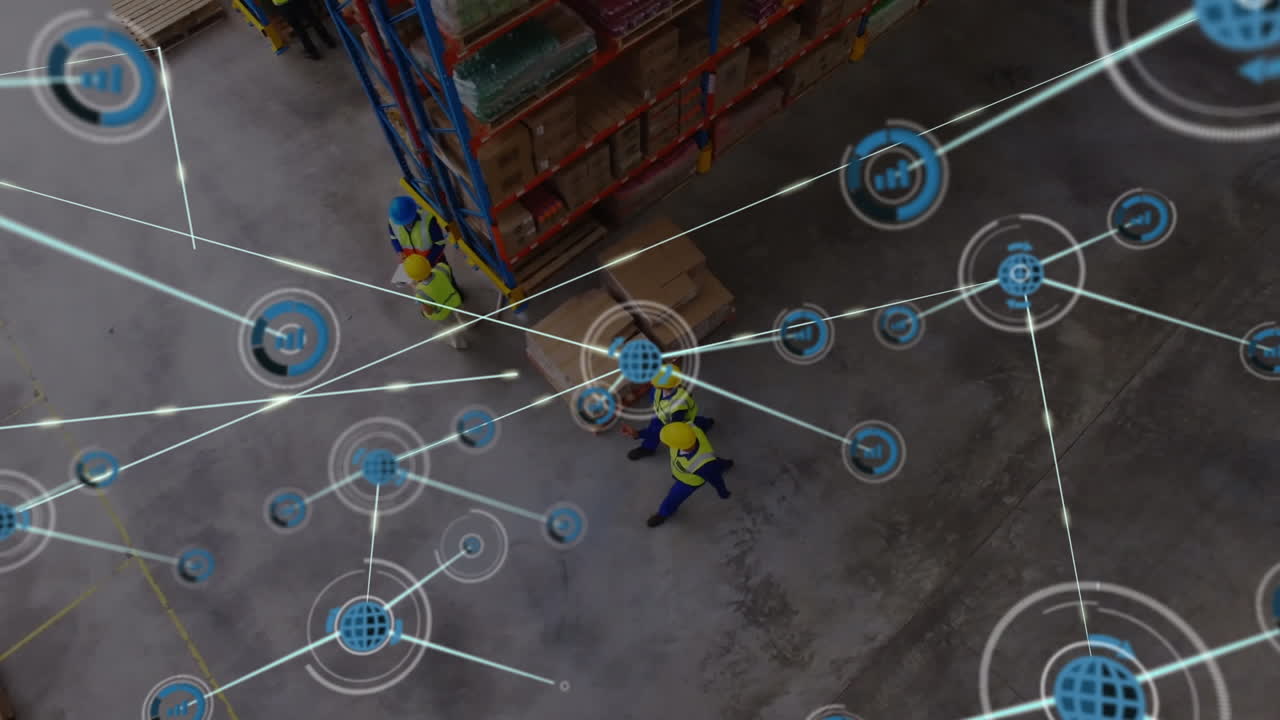 animación de la red de conexiones sobre las personas que trabajan en el almacén