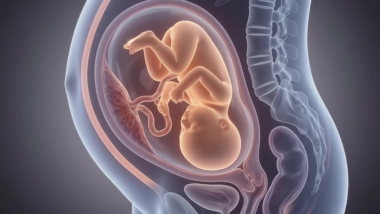 Animazione medica di un feto nell'utero durante la gravidanza