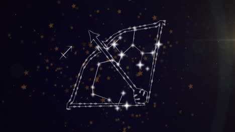 animación del signo estelar de sagitario en nubes de humo en el fondo