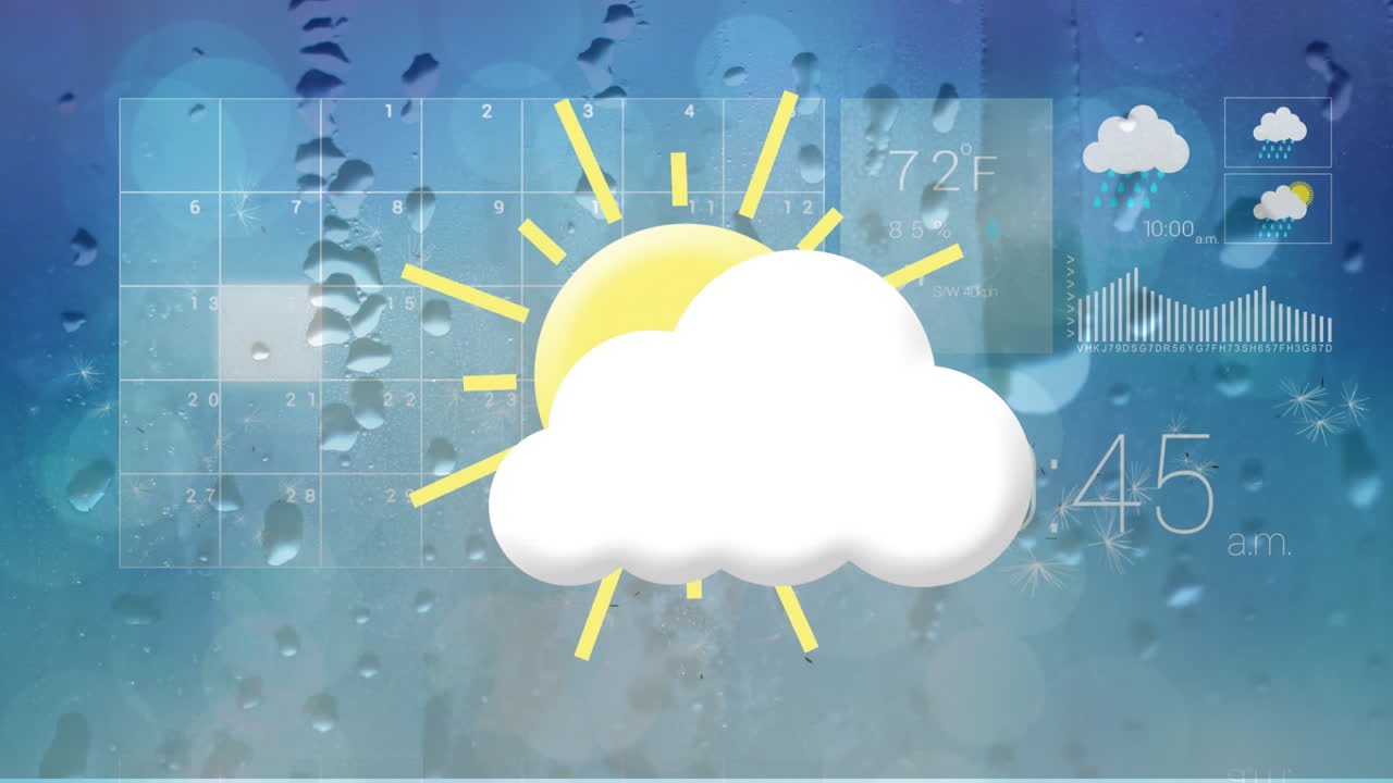 파란색 배경에 대한 날씨 예보 인터페이스