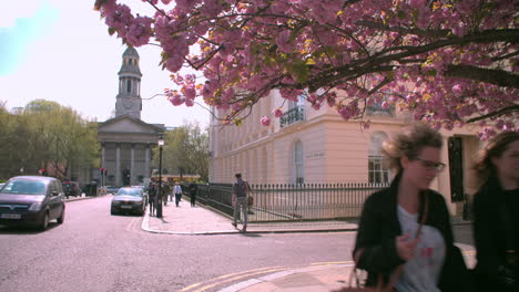 city street corner in spring, marylebone, london