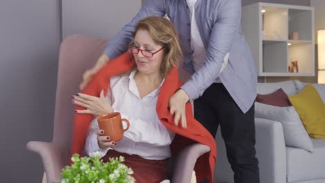 son hugs his mother.