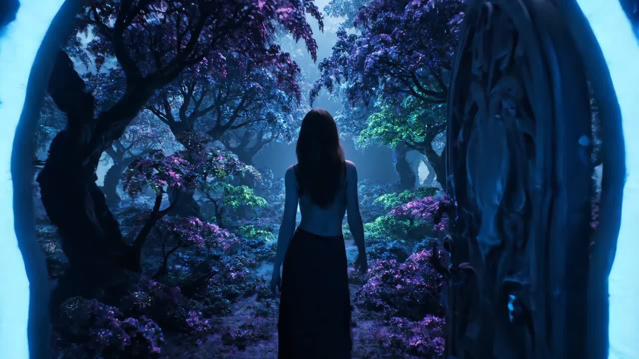 A Woman Enters a Magical Forest Portal