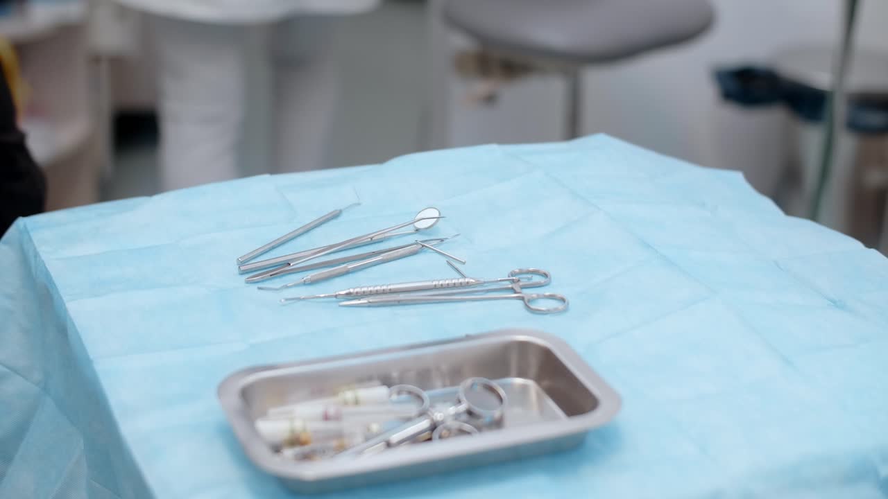 Dental tools and equipment on a tray
