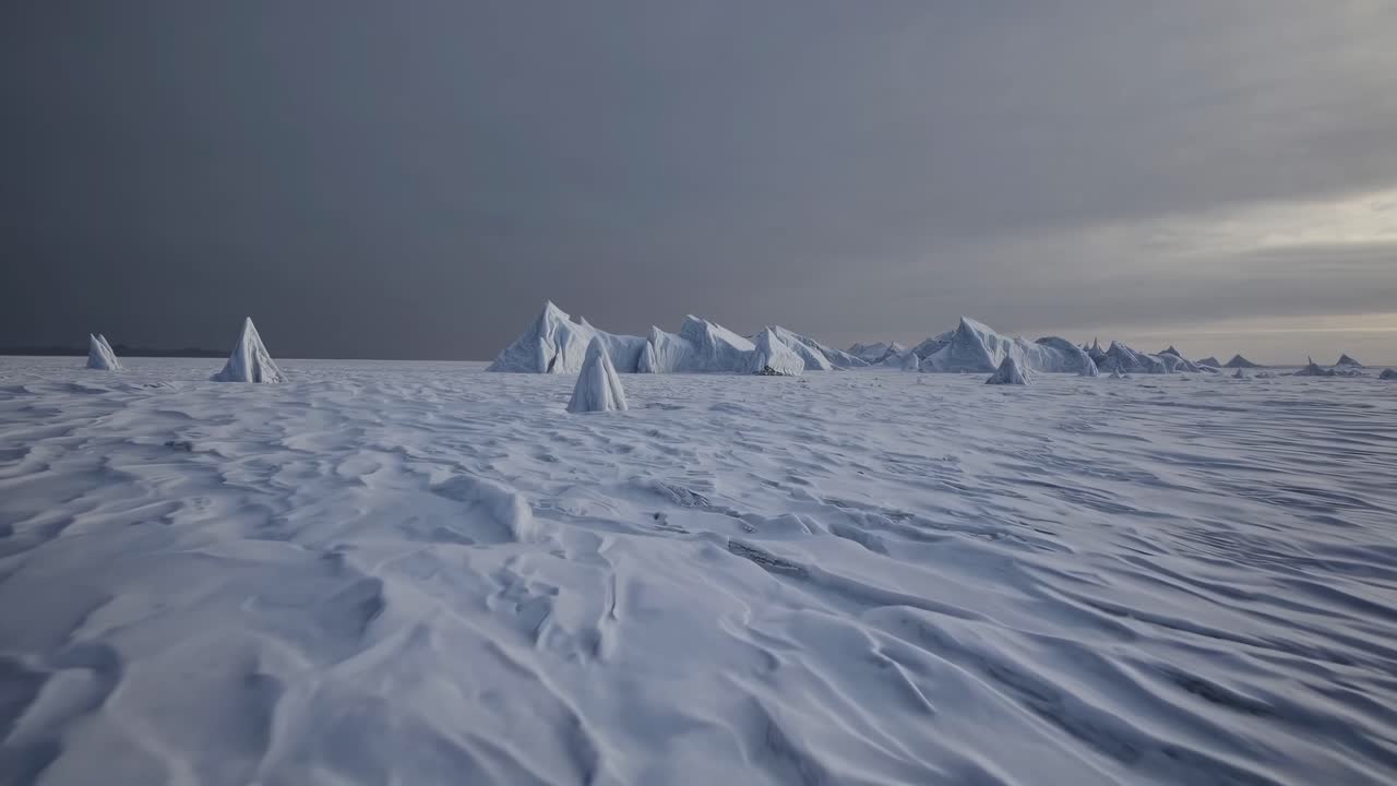 Winter landscape with snow and ice formations