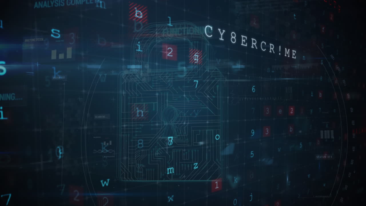 animación del candado de seguridad sobre el procesamiento de datos en fondo oscuro