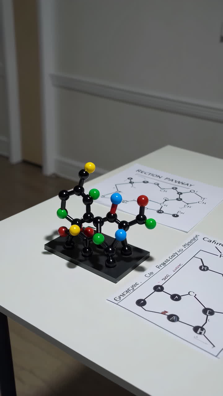 Molecular Model of a Chemical Reaction and its Pathway.
