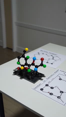 molecular model of a chemical reaction and its pathway.