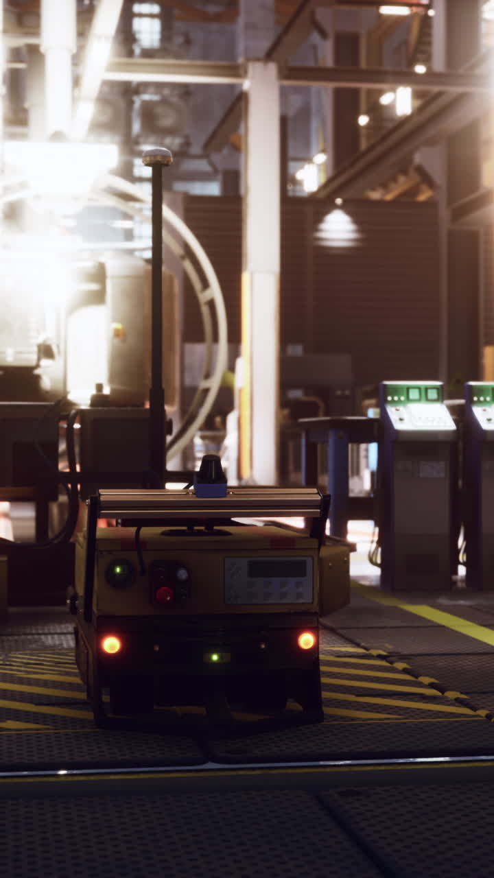 un robot amarillo en una fábrica futurista