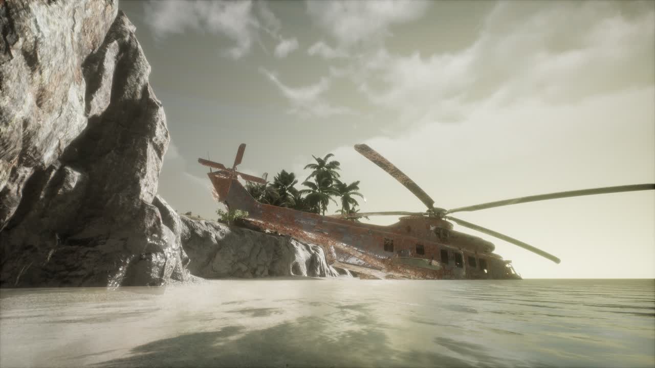 섬 근처 에 있는  ⁇ 은 군용 헬리 ⁇ 터