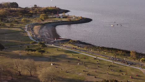 birds eye view of the coastal park of vicente lopez in buenos aires at sunset