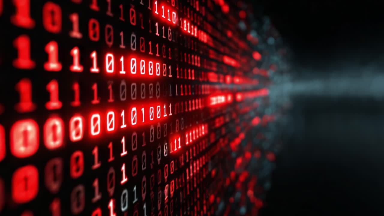 A Dynamic Visual Representation of Binary Code Illuminated in Red, Showcasing the Intersection of Technology and Data Processing in a Digital Landscape