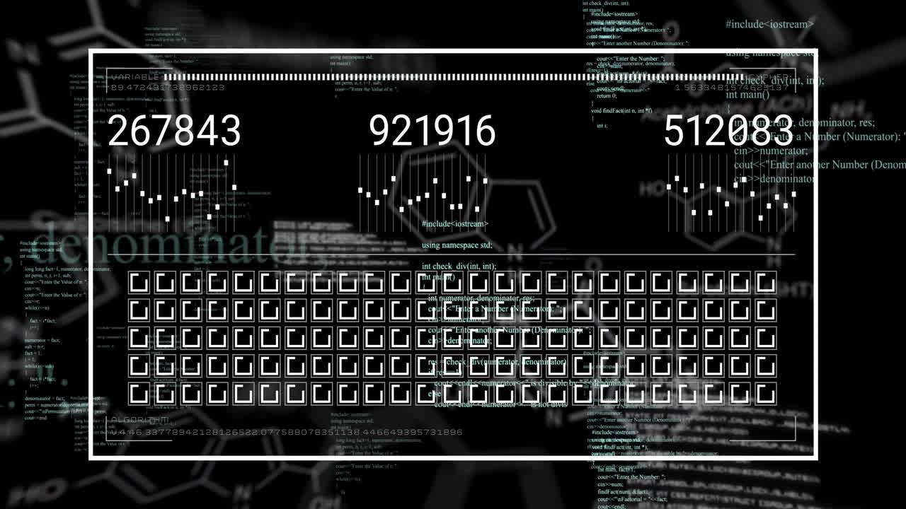 animación del procesamiento de datos sobre un fondo oscuro