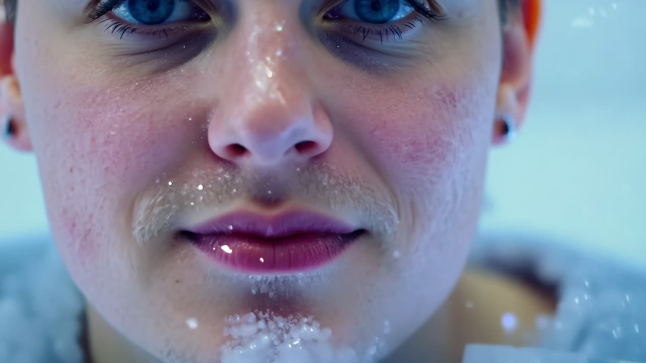 스파 욕조 에 있는 사람 의 얼굴 의 클로즈업