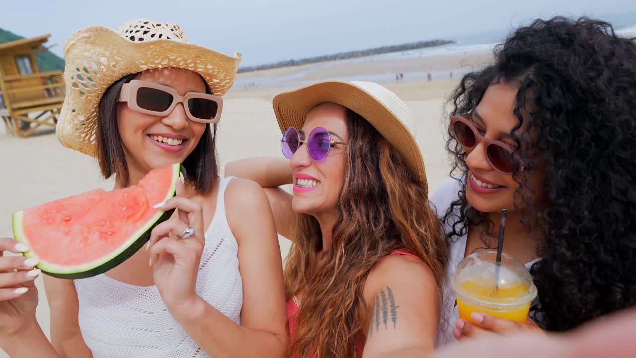 Three friends enjoying a beach vacation