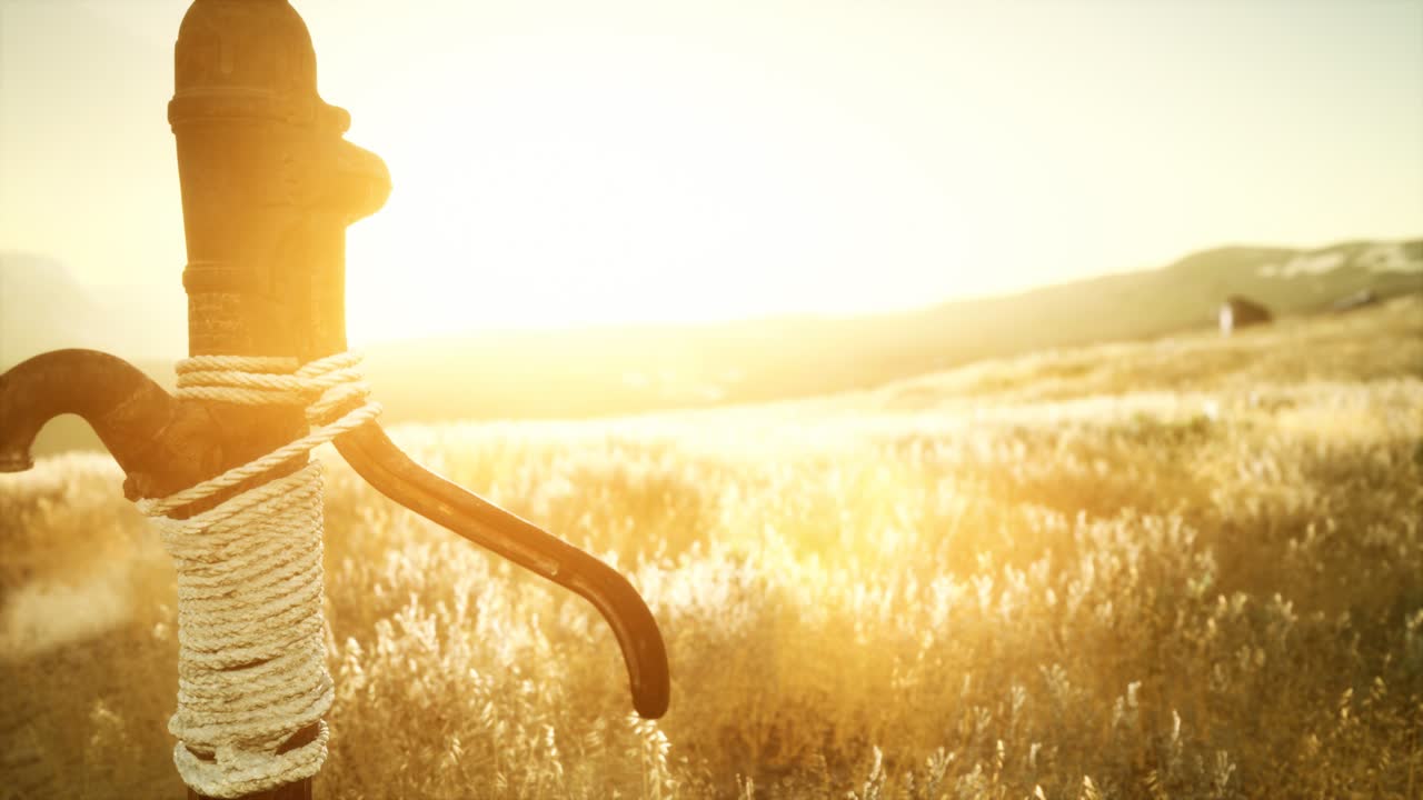 건조 한 언덕 에 있는 오래된 손 물  ⁇ 프