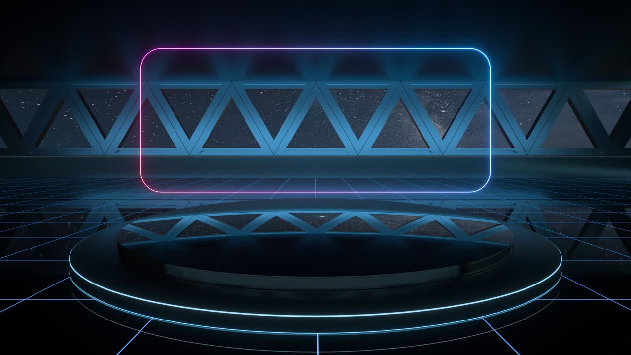 Dark outer space room with empty stage, 3d rendering.