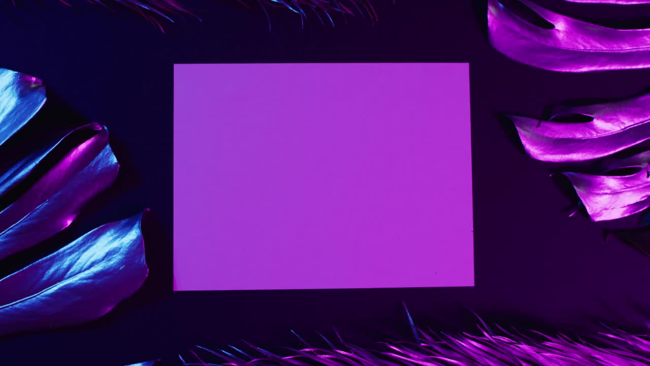 animación de hojas verdes y exuberantes sobre un fondo púrpura con espacio de copia