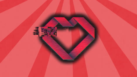 animation of glitch effect over abstract heart icon against pink radial background