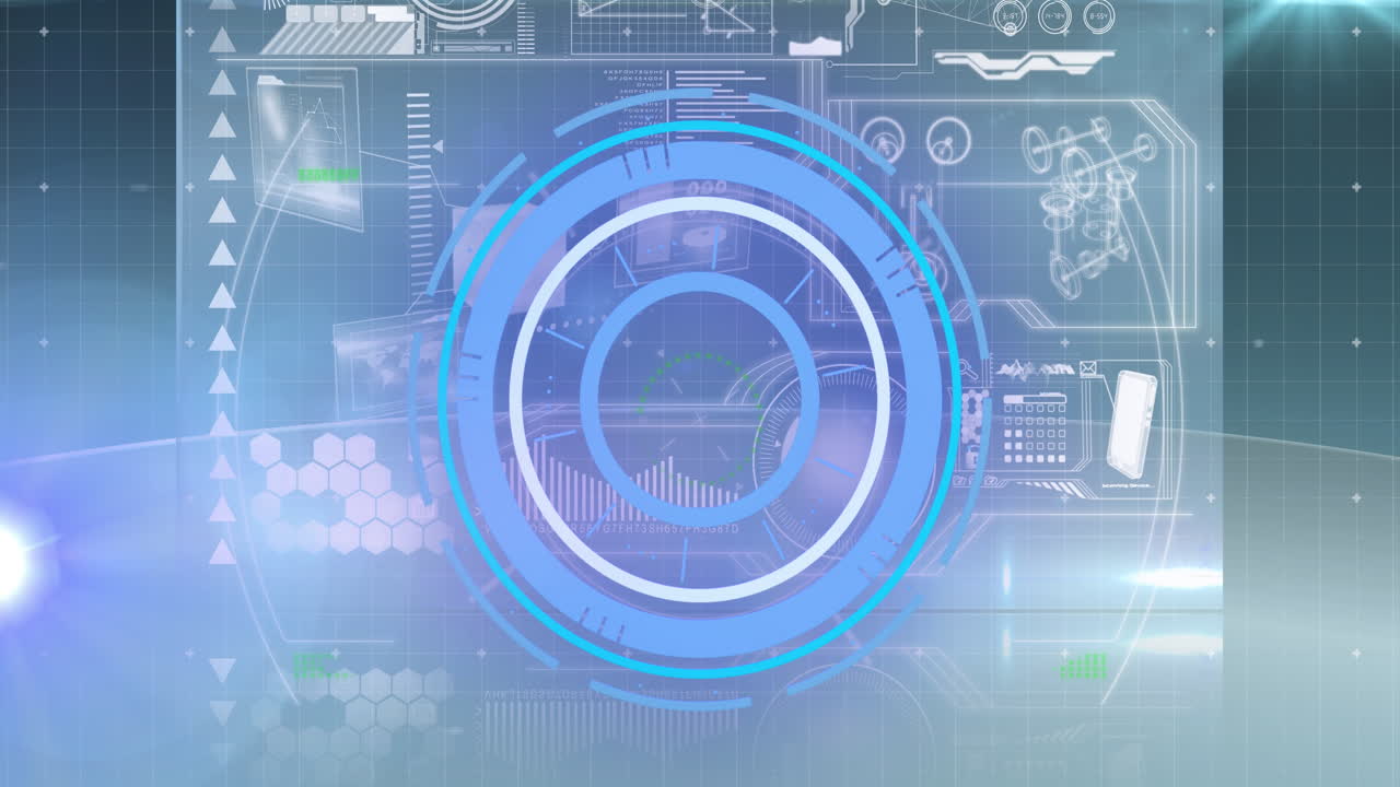 과학적 그래프와 데이터를 가로질러 움직이는 레이더의 애니메이션